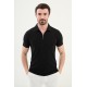 Black Color Casual Zippered Shirt Collar Design Men's T Shirt