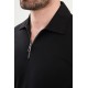 Black Color Casual Zippered Shirt Collar Design Men's T Shirt