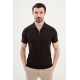 Brown Color Casual Zippered Shirt Collar Design Men's T Shirt