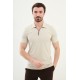 Stone Color Casual Zippered Shirt Collar Design Men's T Shirt