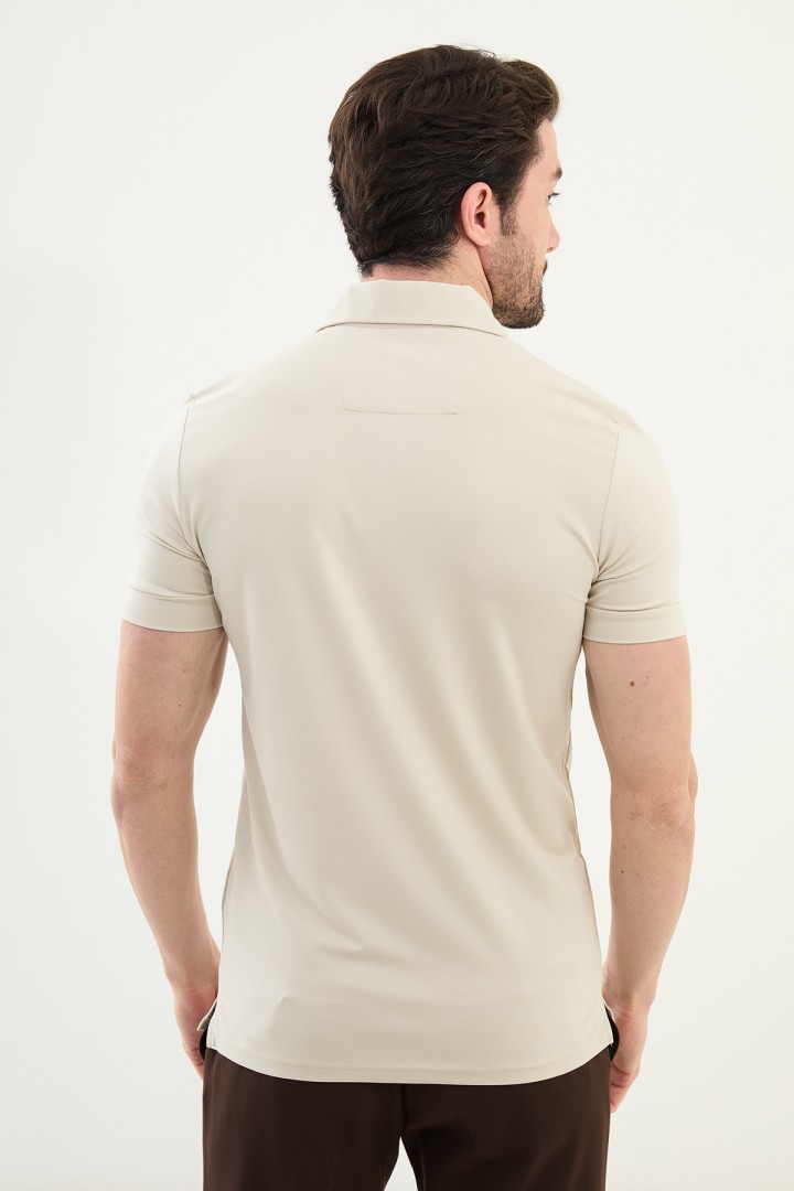 Stone Color Casual Zippered Shirt Collar Design Men's T Shirt
