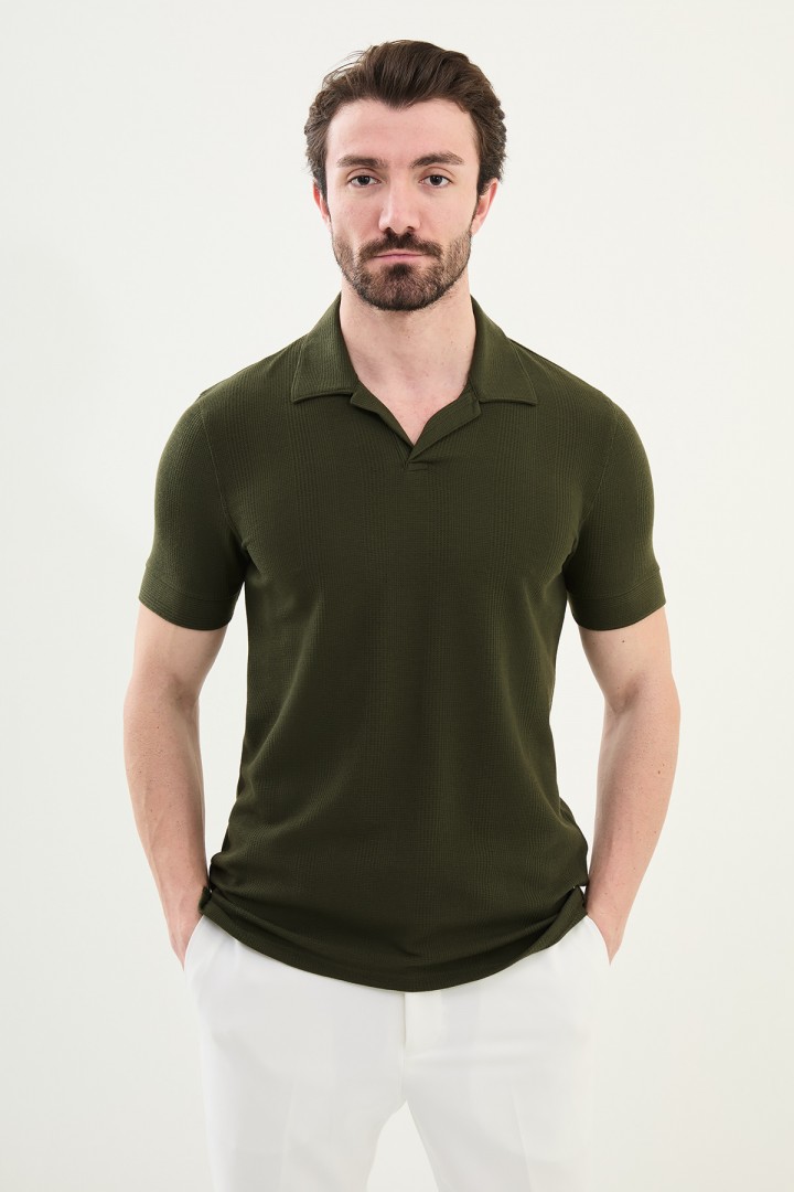Khaki Color Casual Men's Open Collar Tshirt