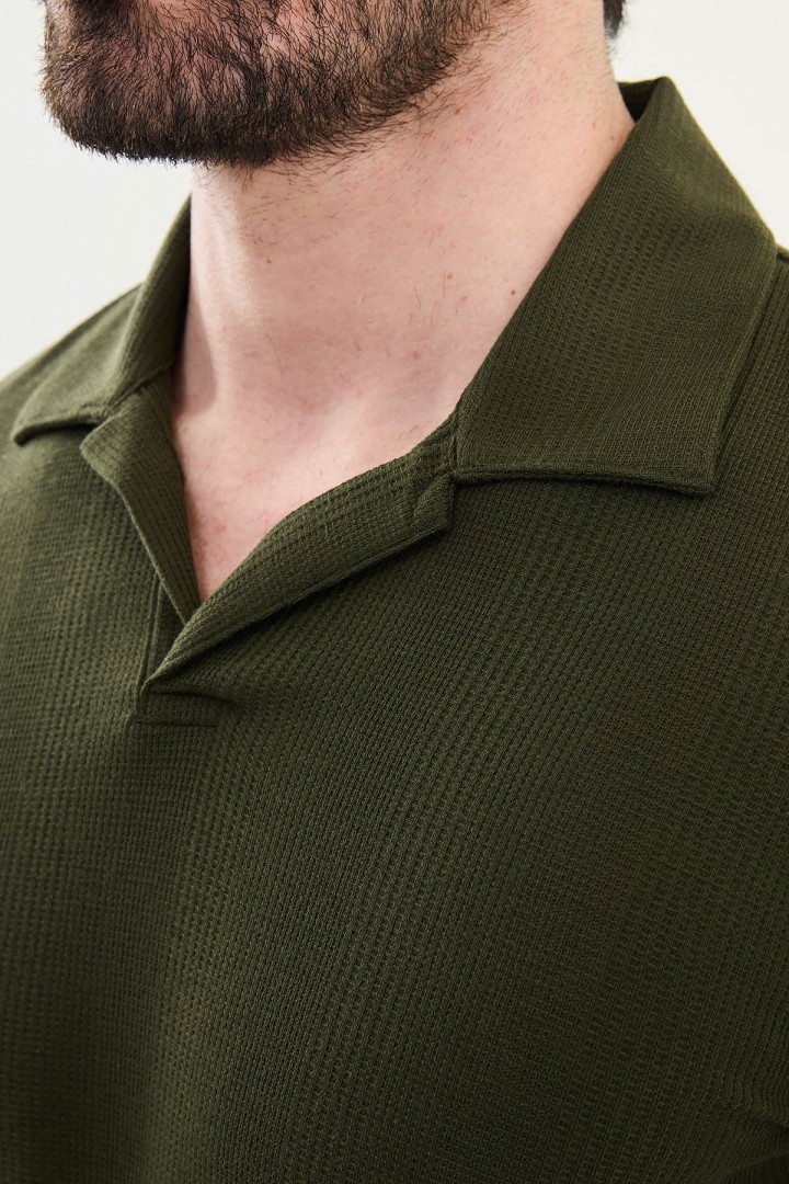Khaki Color Casual Men's Open Collar Tshirt