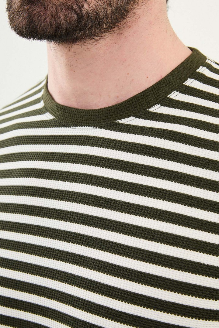 Khaki Color Casual Men's Striped Tshirt