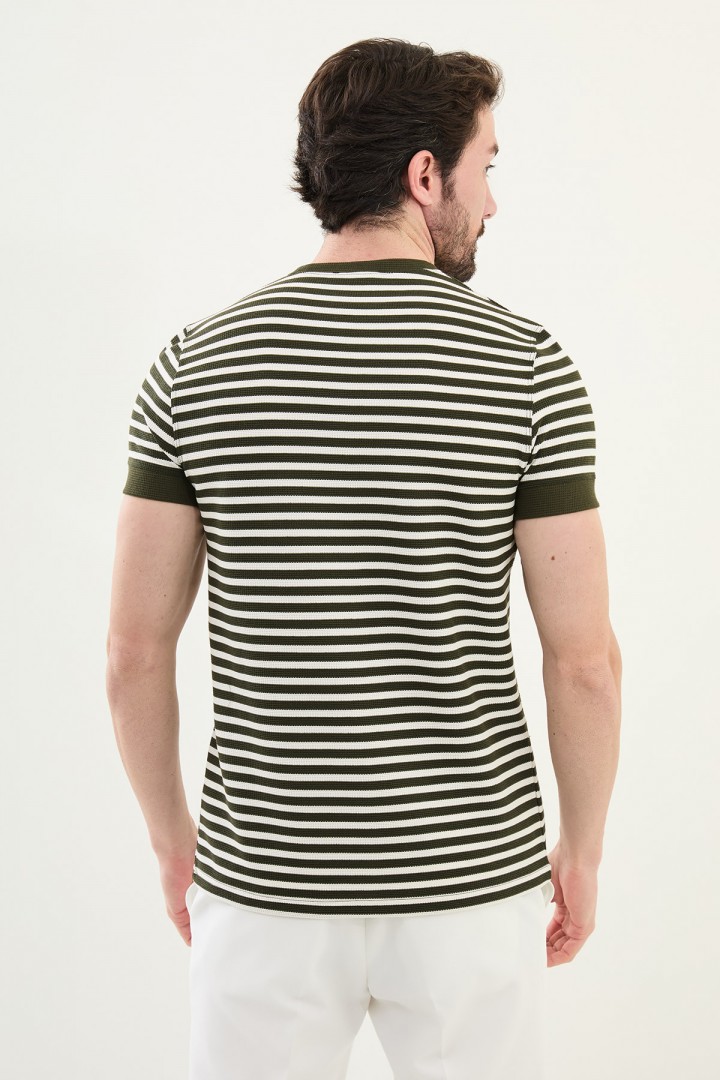 Khaki Color Casual Men's Striped Tshirt
