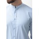 Blue Cotton And Elastane Fabrics With Mandarin Collar Basic Mens Shirt