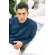 Dark Blue Color Mandarin Collar Design Casual Linen Men's Shirt