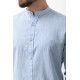 Blue Color Mandarin Collar Design Casual Linen Men's Shirt