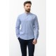 Sax Color Mandarin Collar Design Casual Linen Men's Shirt