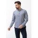 Light Dark Blue Color Mandarin Collar Design Casual Linen Men's Shirt