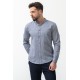 Light Dark Blue Color Mandarin Collar Design Casual Linen Men's Shirt