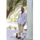 White Color Mandarin Collar Design Casual Linen Men's Shirt