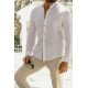 White Color Mandarin Collar Design Casual Linen Men's Shirt
