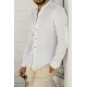 White Color Mandarin Collar Design Casual Linen Men's Shirt