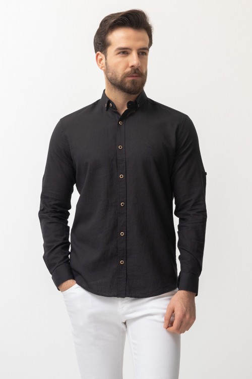 Black Color Casual Linen Men's Shirt