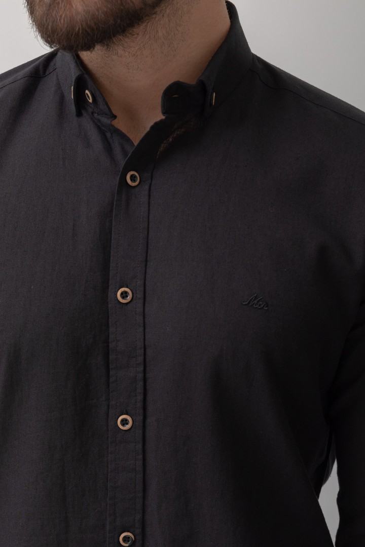 Black Color Casual Linen Men's Shirt