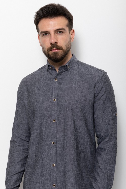 Anthracite Color Casual Linen Men's Shirt