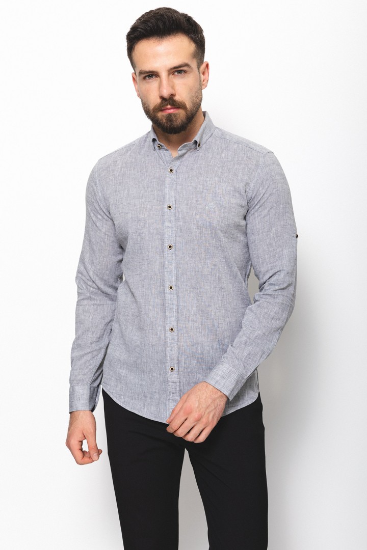 Grey Color Casual Linen Men's Shirt