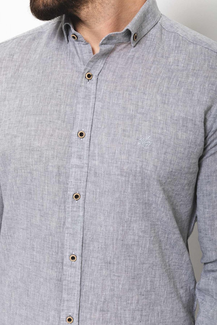 Grey Color Casual Linen Men's Shirt