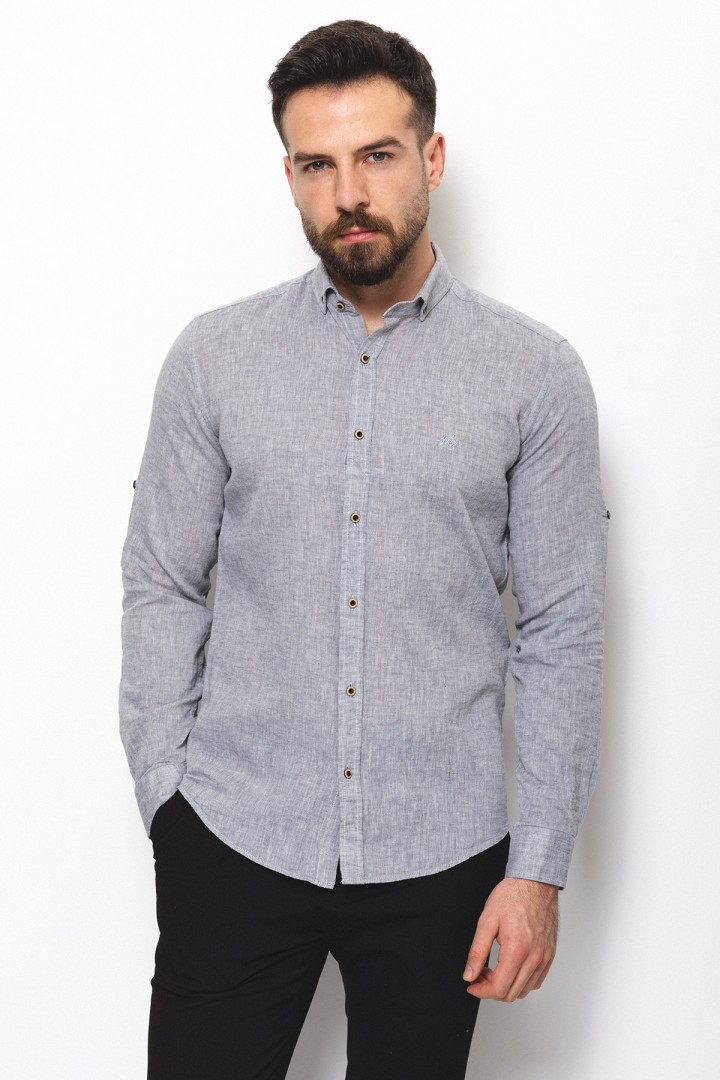 Grey Color Casual Linen Men's Shirt