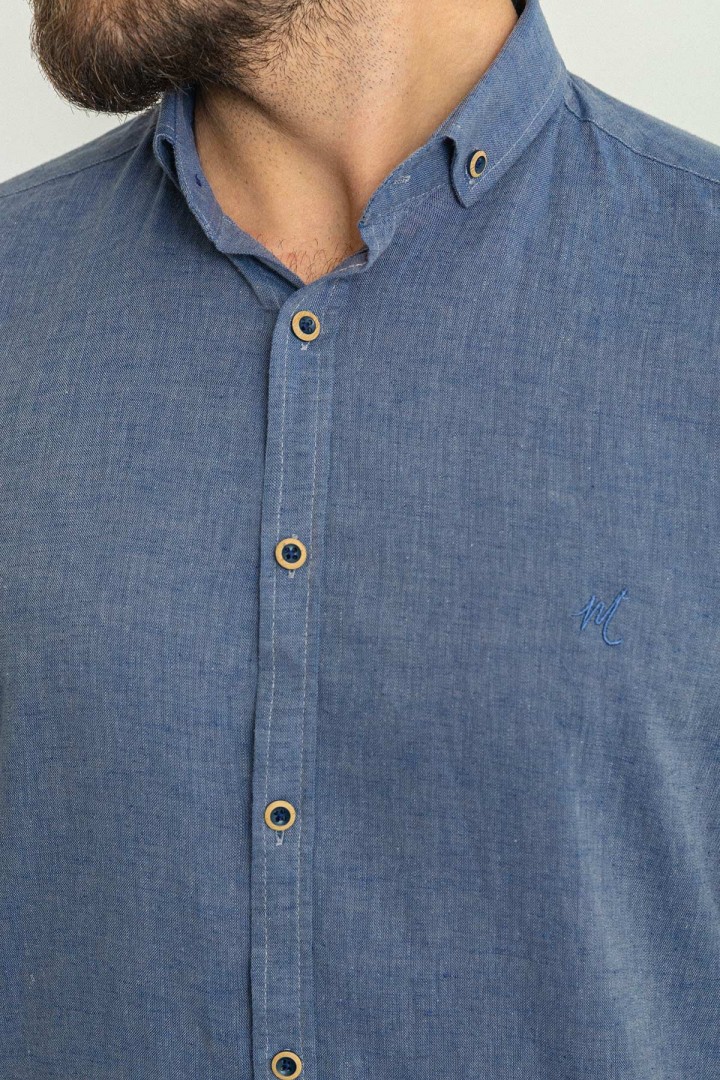 Indigo Color Casual Linen Men's Shirt