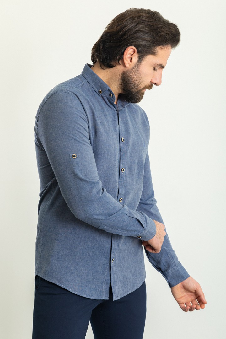Indigo Color Casual Linen Men's Shirt