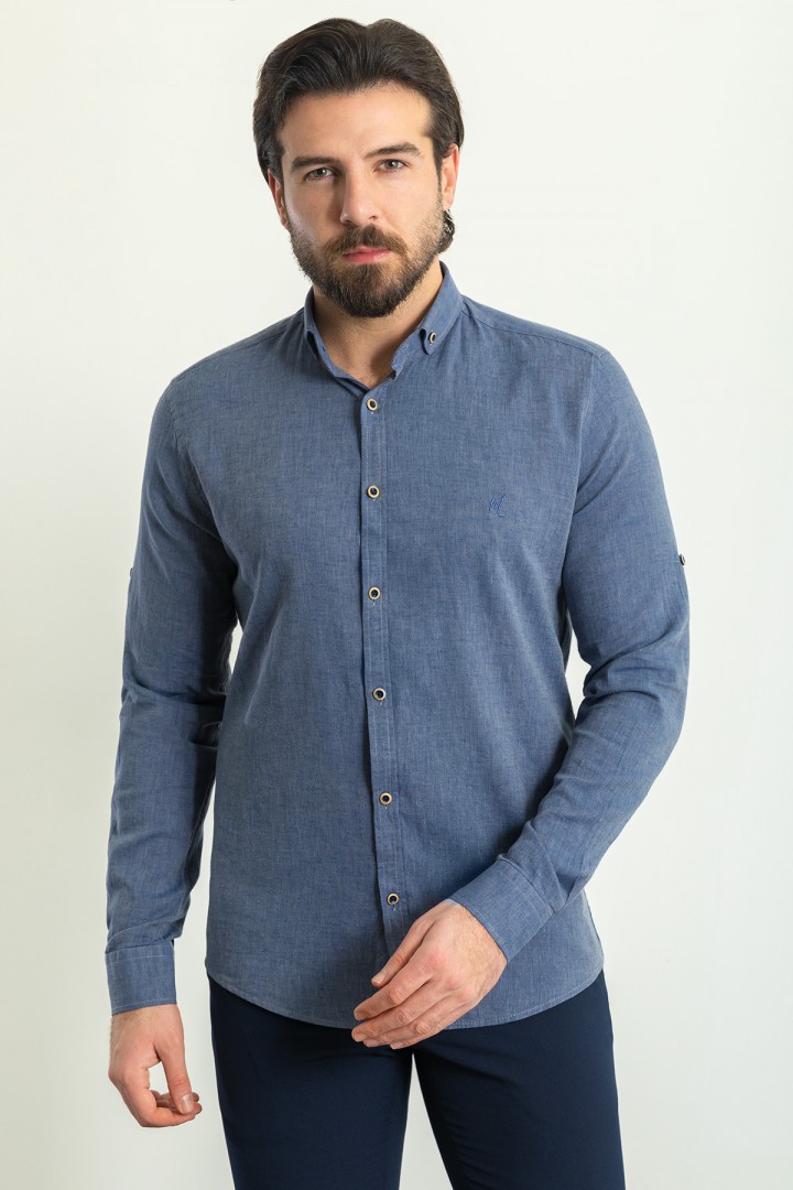 Indigo Color Casual Linen Men's Shirt