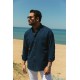 Dark Blue Color Casual Linen Men's Shirt