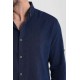 Dark Blue Color Casual Linen Men's Shirt