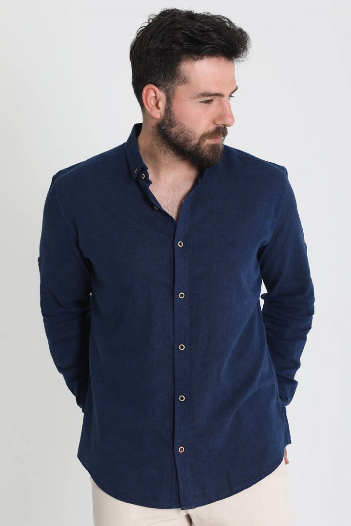 Dark Blue Color Casual Linen Men's Shirt