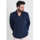 Dark Blue Color Casual Linen Men's Shirt