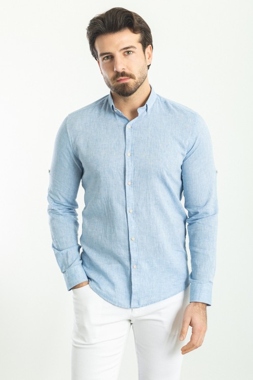 Blue Color Casual Linen Men's Shirt
