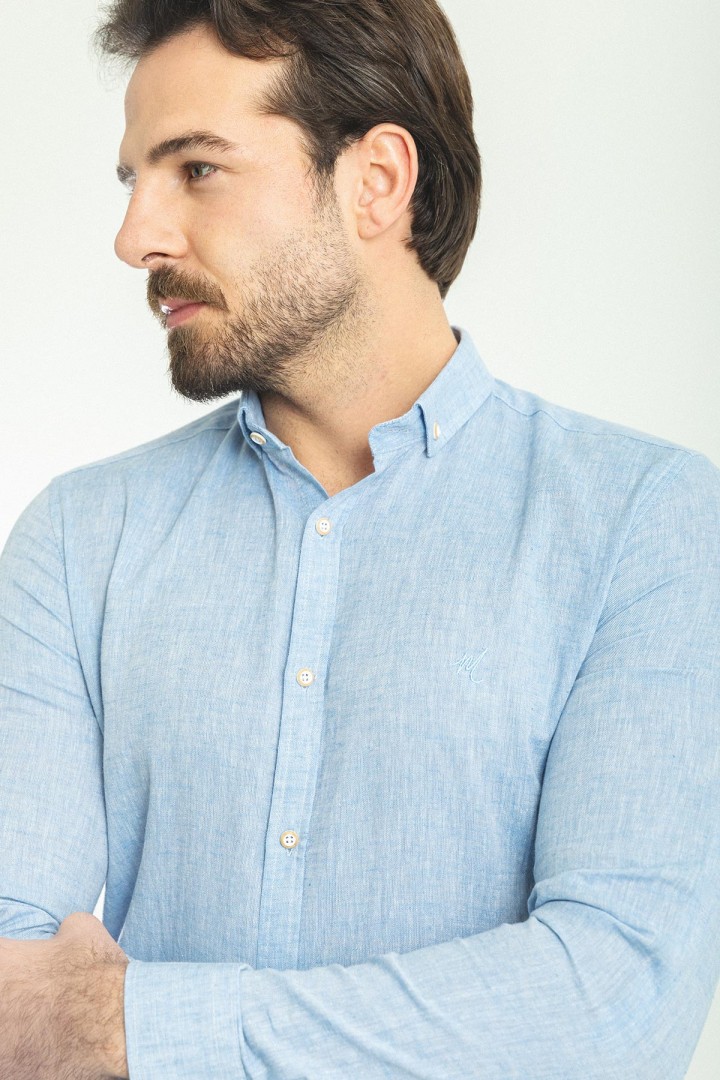 Blue Color Casual Linen Men's Shirt