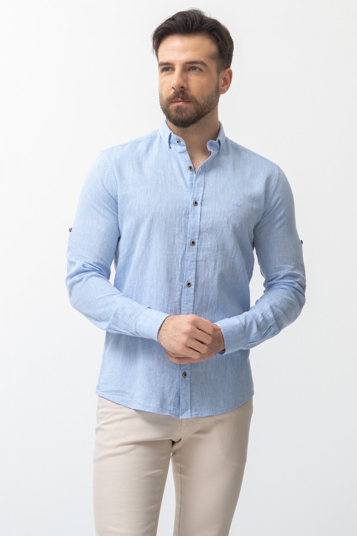 Blue Color Casual Linen Men's Shirt