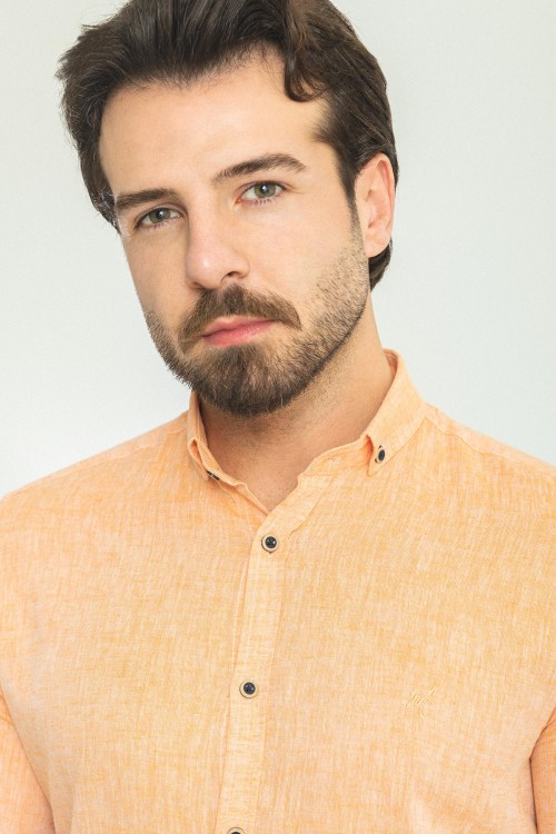 Orange Color Casual Linen Men's Shirt