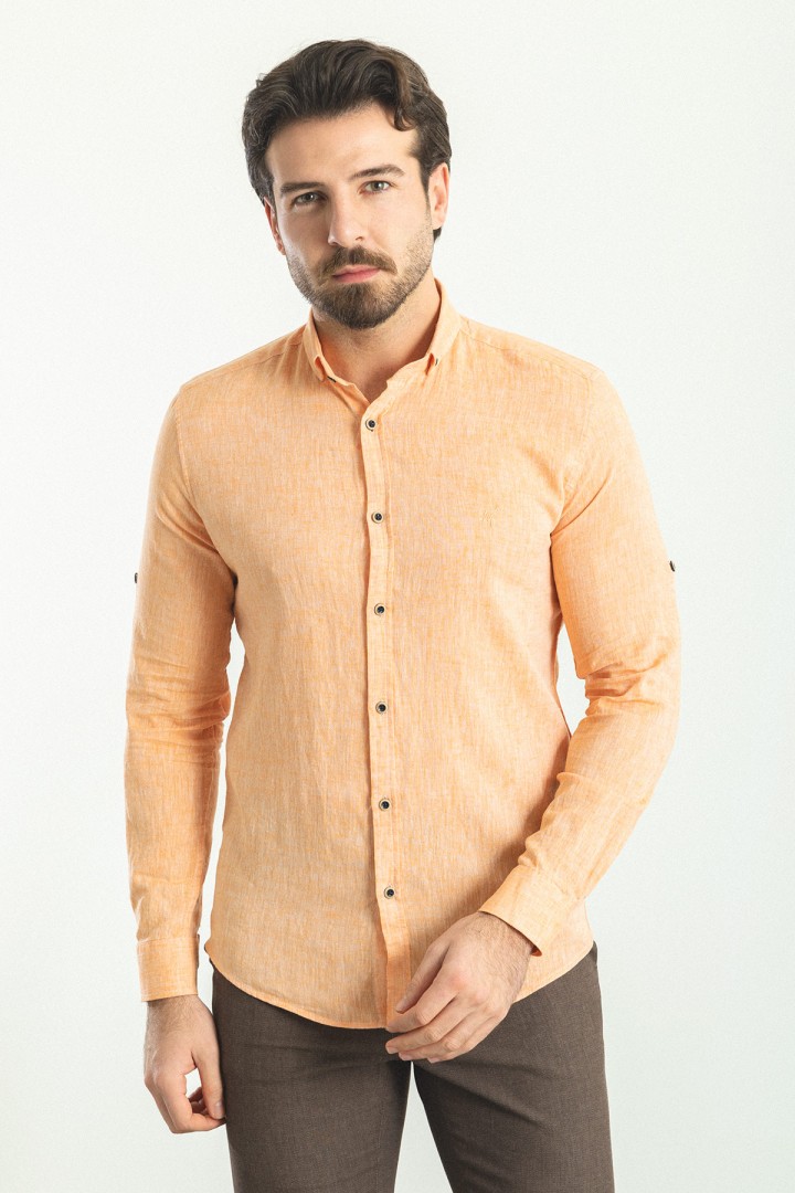 Orange Color Casual Linen Men's Shirt