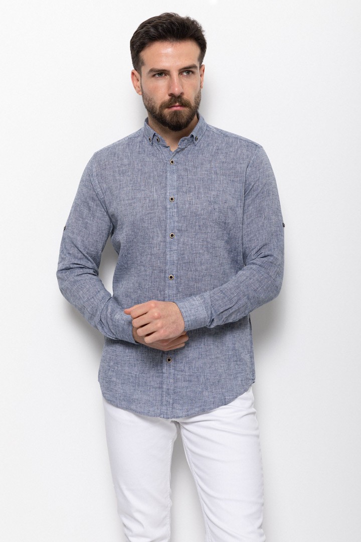 Light Grey Color Casual Linen Men's Shirt