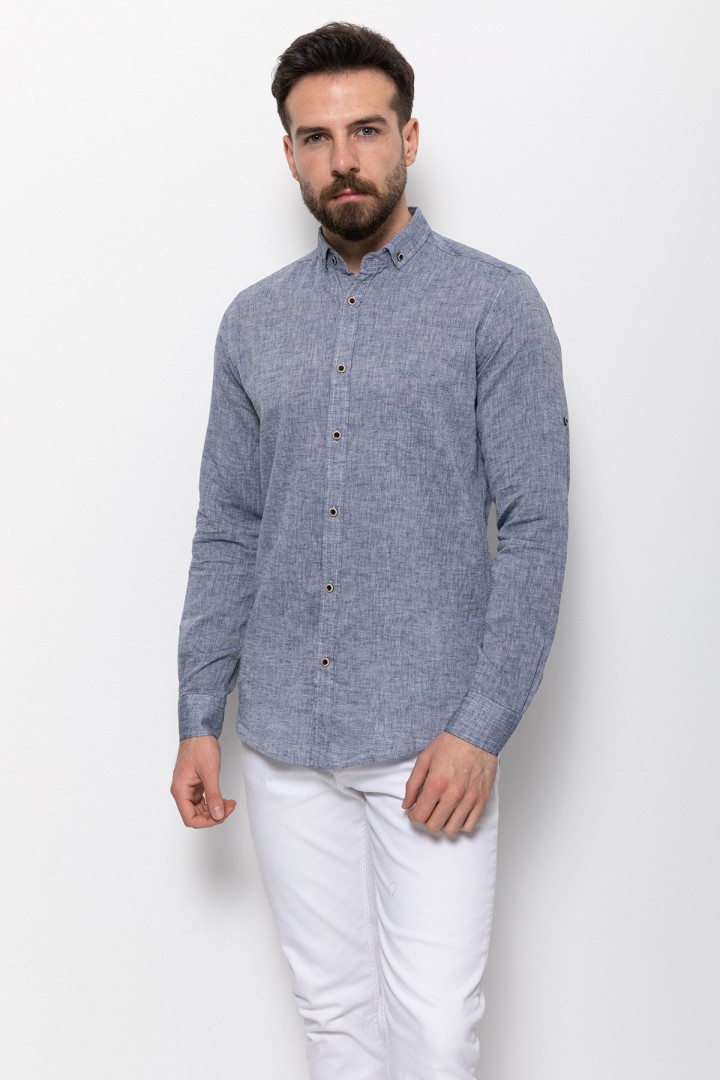 Light Grey Color Casual Linen Men's Shirt