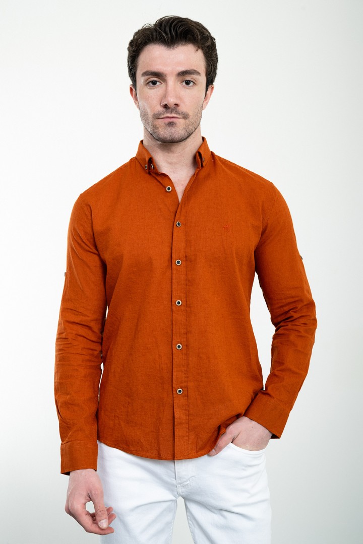Tile Color Casual Linen Men's Shirt