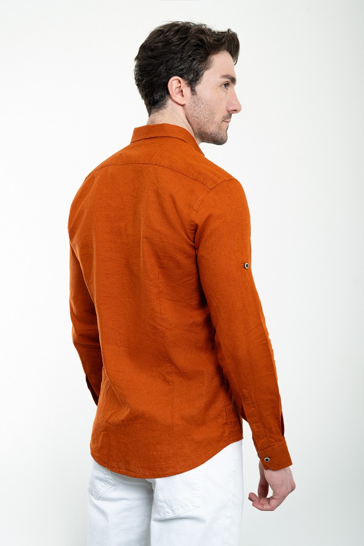 Tile Color Casual Linen Men's Shirt