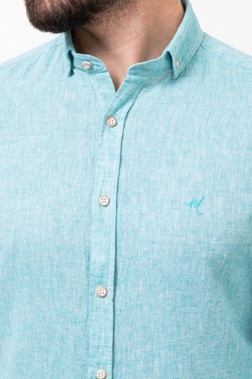 Turquoise Color Casual Linen Men's Shirt