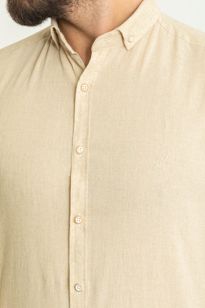 Beige Color Casual Linen Men's Shirt