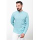Turquoise Cotton And Linen Fabrics With Mandarin Collar Detailed Casual Mens Shirt