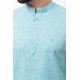 Turquoise Cotton And Linen Fabrics With Mandarin Collar Detailed Casual Mens Shirt