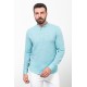 Turquoise Cotton And Linen Fabrics With Mandarin Collar Detailed Casual Mens Shirt