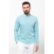 Turquoise Cotton And Linen Fabrics With Mandarin Collar Detailed Casual Mens Shirt