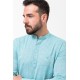 Turquoise Cotton And Linen Fabrics With Mandarin Collar Detailed Casual Mens Shirt
