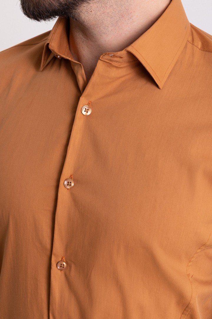 Camel Cotton And Elastane Fabrics Classic Men's Shirt