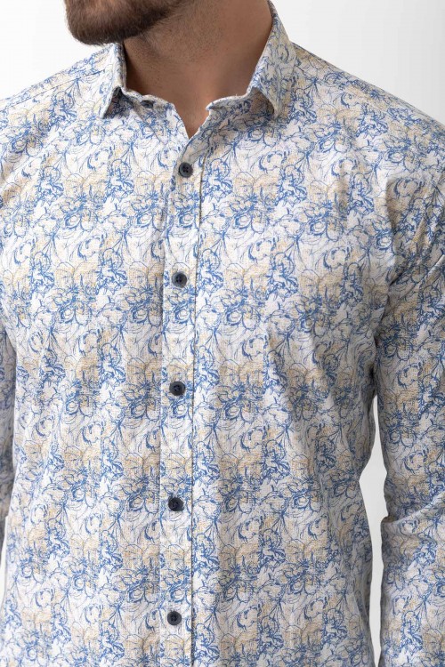 White Cotton And Elastane Fabrics With Concealed Button Detailed Casual Mens Shirt