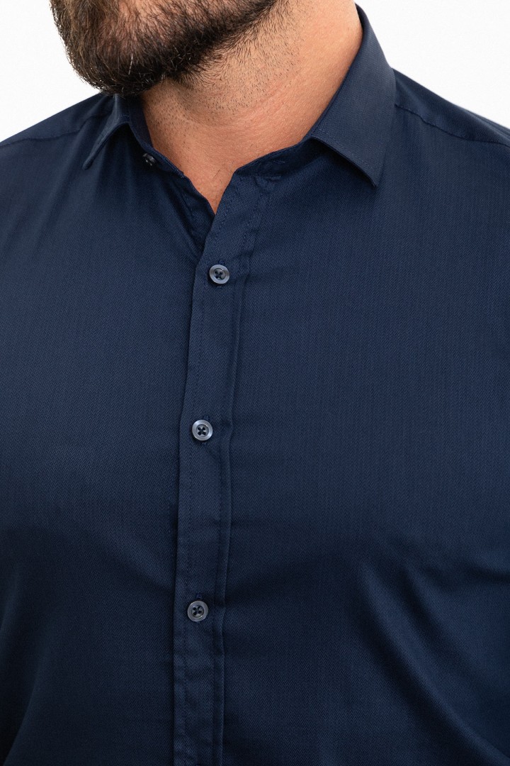 Dark Blue Color Cotton And Elastane Classic Men's Shirt